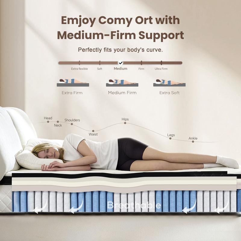 🎉Last day clearance sale!🛏️Mattress 10-12 Inch Hybrid Mattresses in a Box