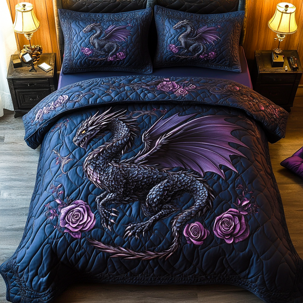 Obsidian Wyrm 3-Piece Quilted Bedding Set NCU0DV2505