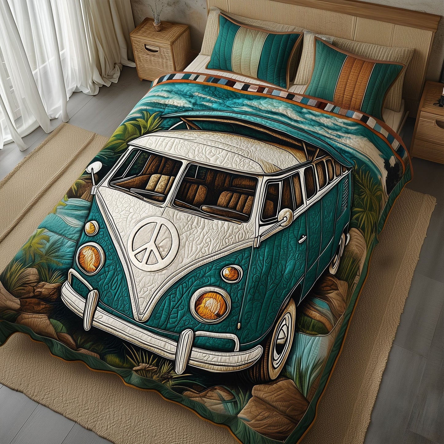 Hippie Van 3-Piece Quilted Bedding Set NCU0VT113