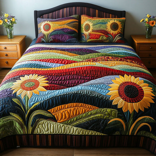 Sunflower Landscape 3-Piece Quilted Bedding Set NCU0VT133