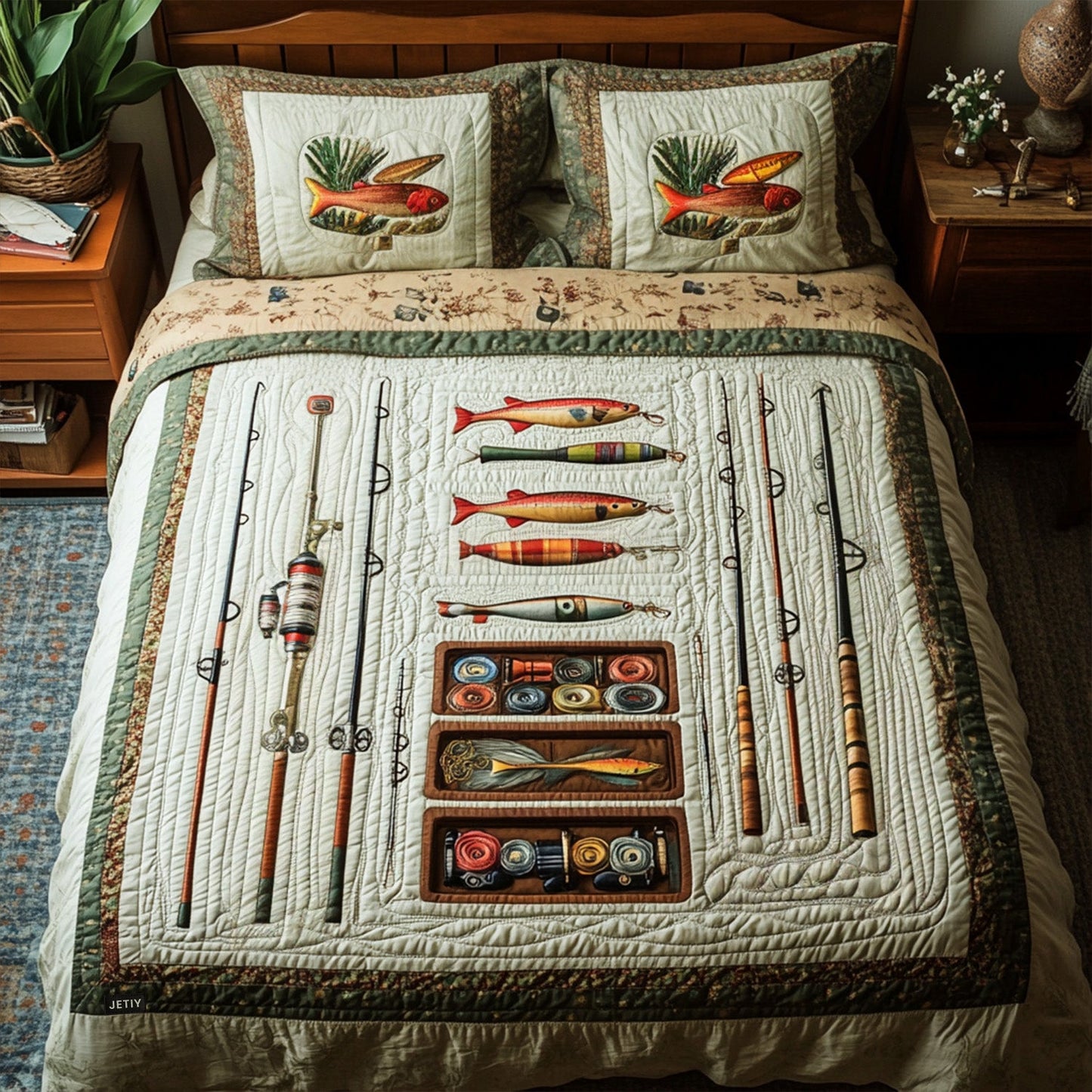Fishing 3-Piece Quilted Bedding Set NCU0VT150