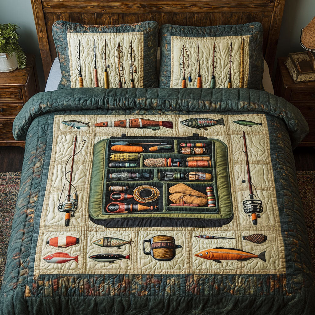 Fishing 3-Piece Quilted Bedding Set NCU0VT150